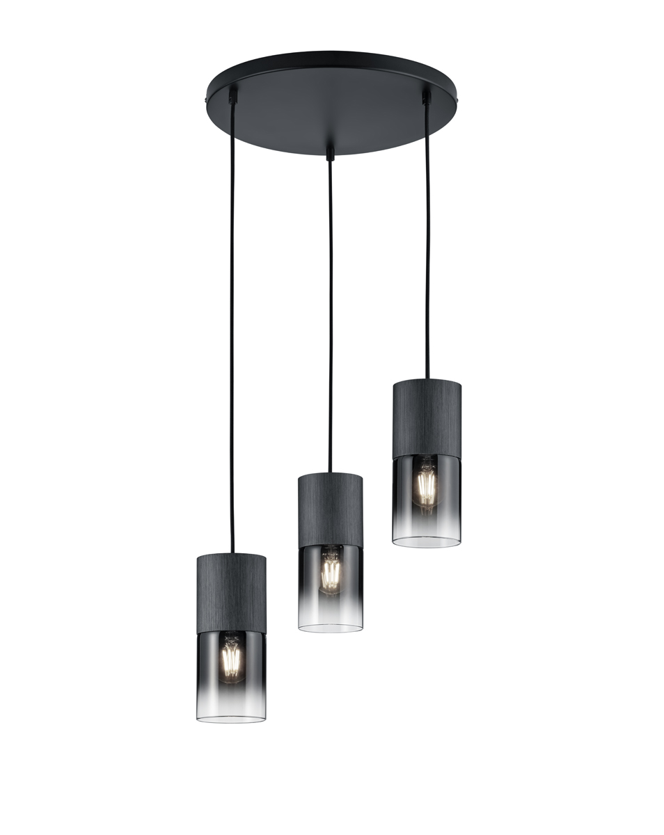 Robin Ø37 Sort loftslampe Fra Trio Lighting - Med den matsorte farveskala og de røgfarvede glas kan den nemt kombineres med forskellige indretningsstile.