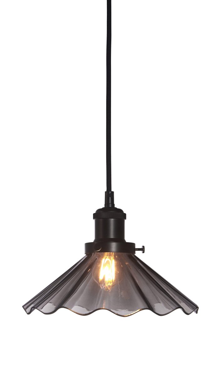 August Ø25 Sort vindueslampe Fra PR Home - Plisseret lampesk&aelig;rm i sort glas og lampeholder i sort metal med mat overflade.