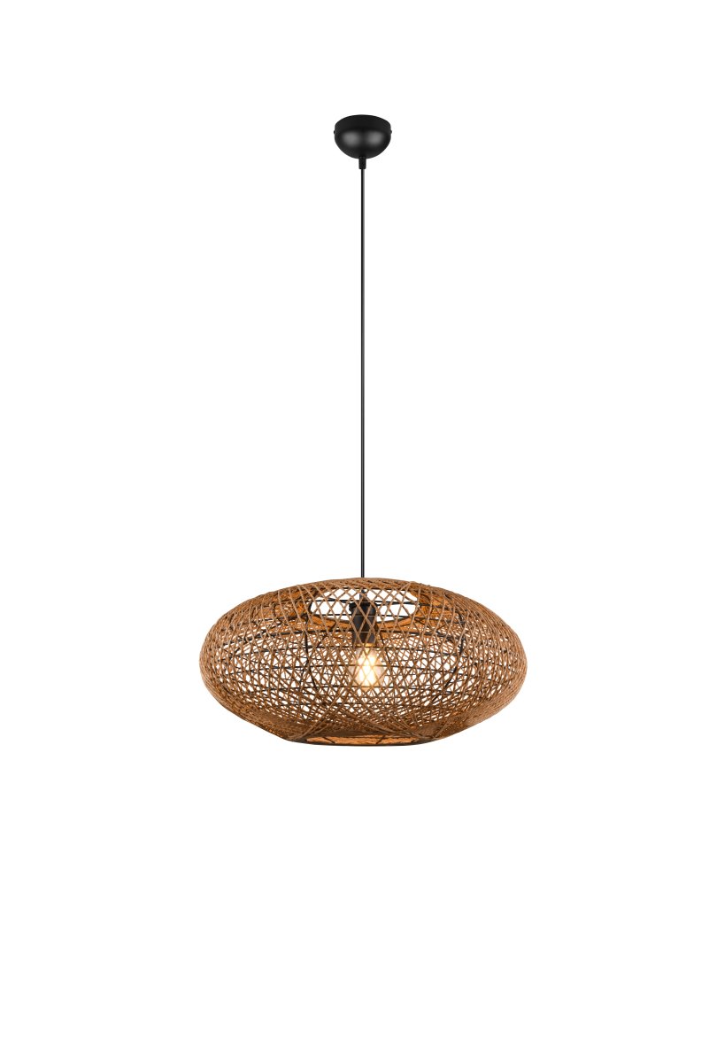 Hedda Ø52 Natur loftslampe Fra Trio Lighting - Det dekorative armatur HEDDA skaber sp&aelig;ndende kontraster og lysner rummene op med sin sisal-nisse, der kaster et m&oslash;nster af lys og skygge p&aring;; v&aelig;ggen.