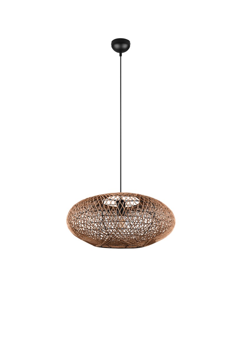 Hedda Ø52 Natur loftslampe Fra Trio Lighting - Det dekorative armatur HEDDA skaber sp&aelig;ndende kontraster og lysner rummene op med sin sisal-nisse, der kaster et m&oslash;nster af lys og skygge p&aring;; v&aelig;ggen.