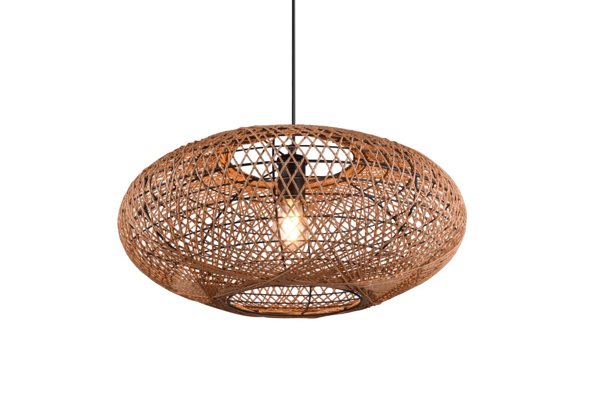 Hedda Ø52 Natur loftslampe Fra Trio Lighting - Det dekorative armatur HEDDA skaber sp&aelig;ndende kontraster og lysner rummene op med sin sisal-nisse, der kaster et m&oslash;nster af lys og skygge p&aring;; v&aelig;ggen.