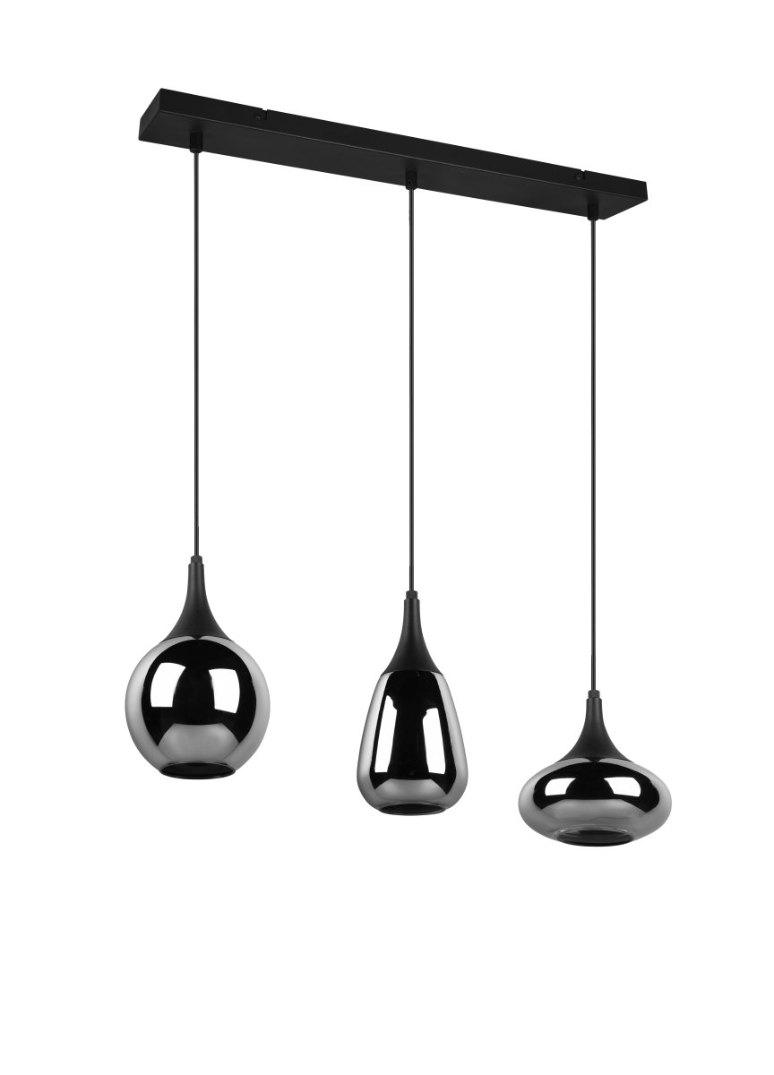 Lumina 68cm Sort loftslampe Fra Trio Lighting - De tre sk&aelig;rmes forskellige former og kombinationen af metal og glas skaber en smuk og unik lysstemning, og giver din spiseplads et moderne touch.