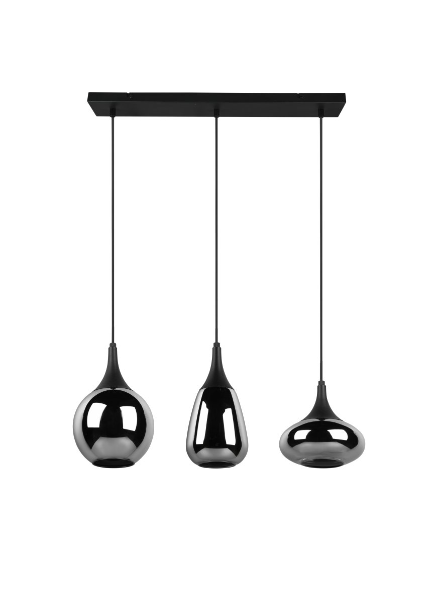 Lumina 68cm Sort loftslampe Fra Trio Lighting - De tre sk&aelig;rmes forskellige former og kombinationen af metal og glas skaber en smuk og unik lysstemning, og giver din spiseplads et moderne touch.