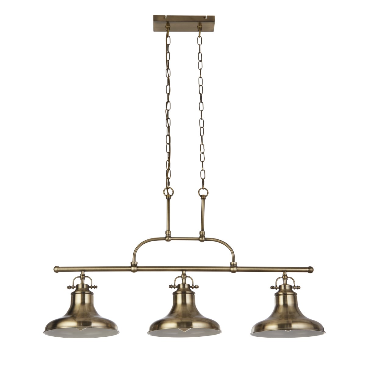 Dallas 96cm Antik messing loftslampe Fra Searchlight - Den er lavet af slidstærkt stål med en elegant finish og giver rummet en varm og klassisk fornemmelse.