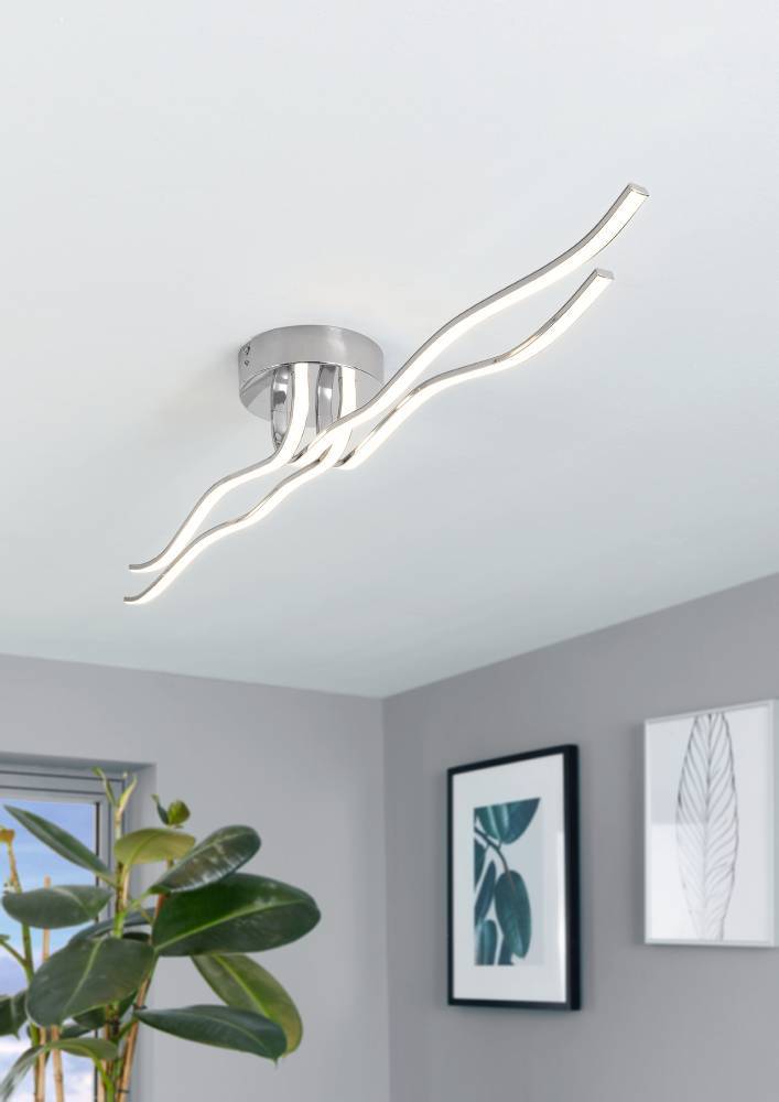 Roncade 108cm Chrom plafond Fra Eglo - Den minimalistiske og flydende form giver lampen et stilrent og sofistikeret udtryk, der tilf&oslash;jer et strejf af moderne kunst til dit hjem.