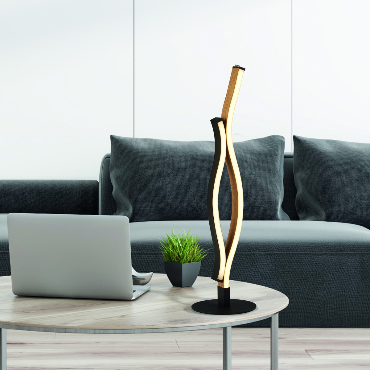 Bloom 48cm Sand sort bordlampe Fra Searchlight - Denne bordlampe kombinerer innovativ teknologi og moderne æstetik i en elegant bølgende form.