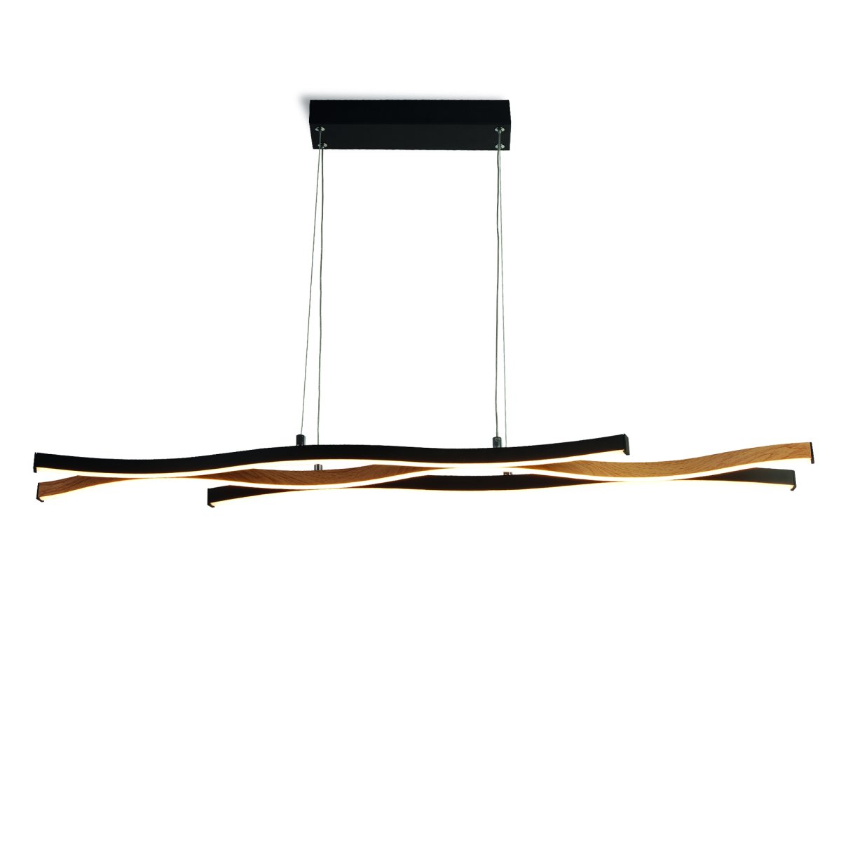 Bloom 108cm Sort loftslampe Fra Searchlight - Bloom pendel i sort metal og træeffekt er en imponerende indretningsdetalje, der kombinerer stil og funktion til at løfte stuen eller spisestuen.