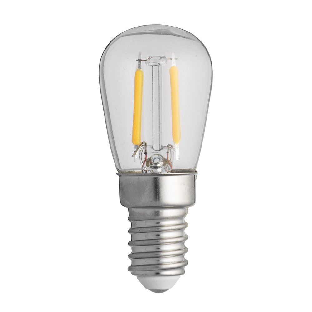 E14 Pærelampe 0,8W 2200K Dæmpbar Gennemsigtig Fra Unison - Denne P&auml;ron LED-lampe med en klar E14 base har en effekt p&aring;; 0,8W og en farvetemperatur p&aring; 2200K.