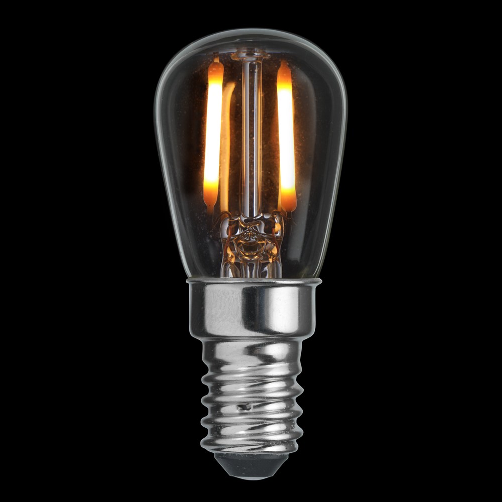 E14 Pærelampe 0,8W 2200K Dæmpbar Gennemsigtig Fra Unison - Denne P&auml;ron LED-lampe med en klar E14 base har en effekt p&aring;; 0,8W og en farvetemperatur p&aring; 2200K.