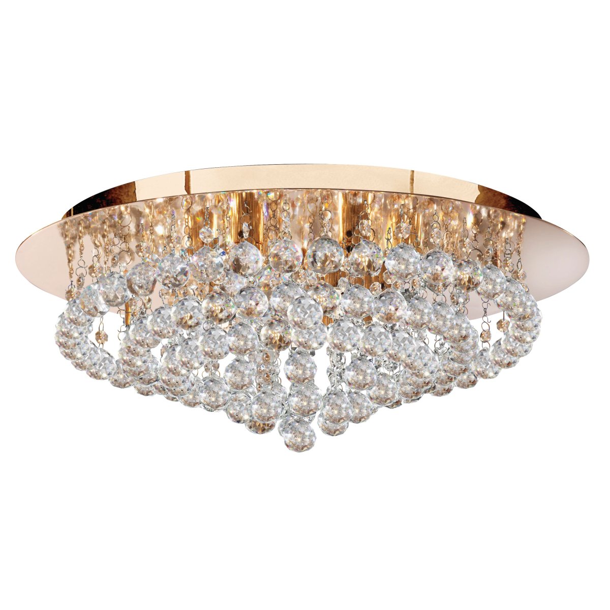 Hanna Ø55 Guld plafond Fra Searchlight - Den elegante gyldne finish sammen med en guldspejl bagplade fuldender udseendet af denne store, moderne lysekrone.