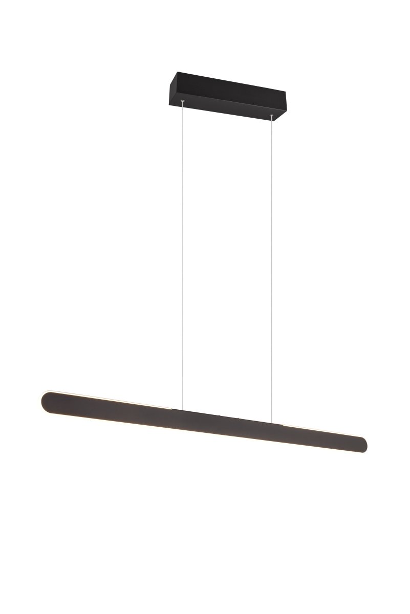 Helios 100cm Sort loftslampe Fra Trio Lighting - Den praktiske højdejustering er særligt værd at nævne, og den integrerede 4-fold touch-funktion giver dig mulighed for nemt at justere både lysstyrke og farvetemperatur med et enkelt tryk.