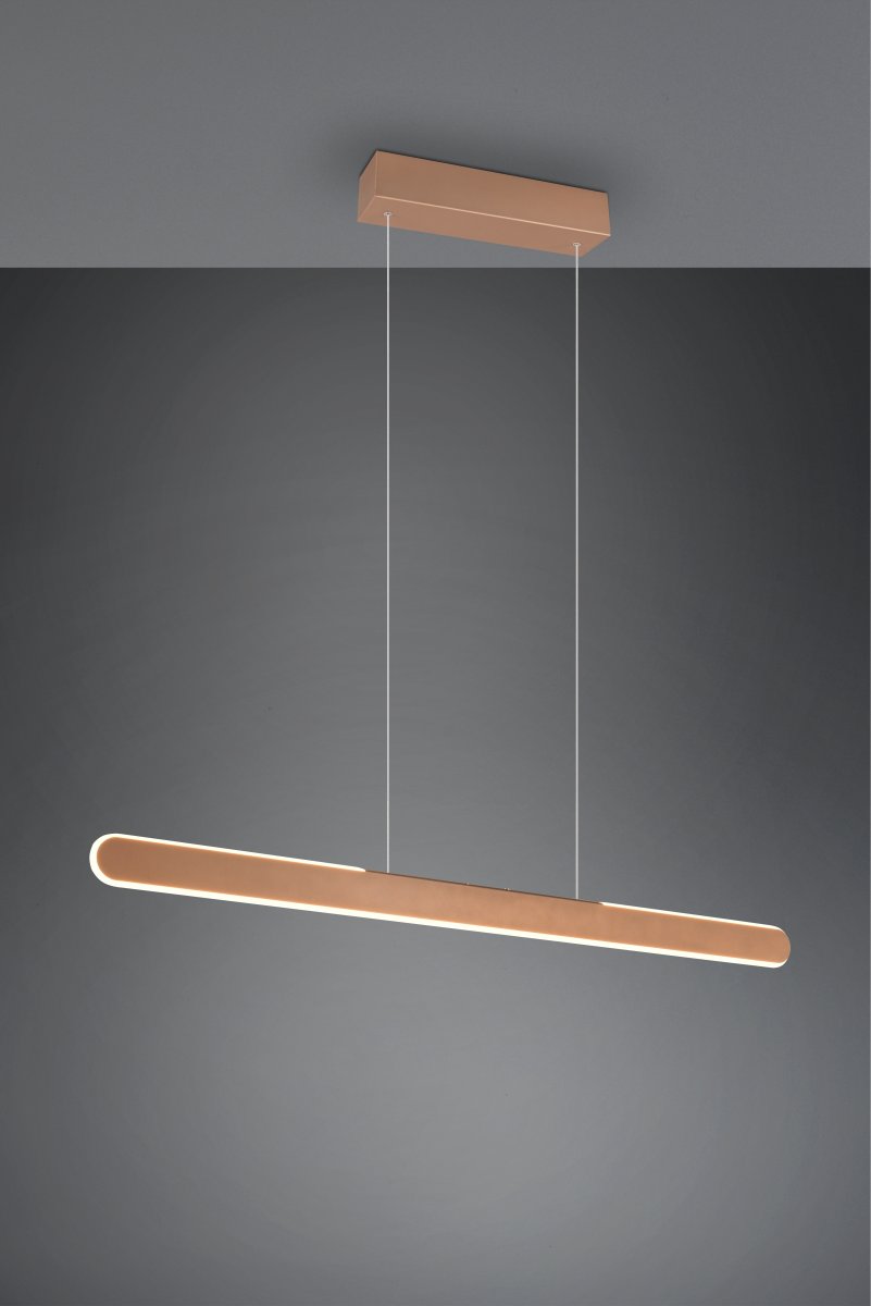 Helios 100cm Brun loftslampe Fra Trio Lighting - Den praktiske højdejustering er særligt værd at nævne, og den integrerede 4-fold touch-funktion giver dig mulighed for nemt at justere både lysstyrke og farvetemperatur med et enkelt tryk.