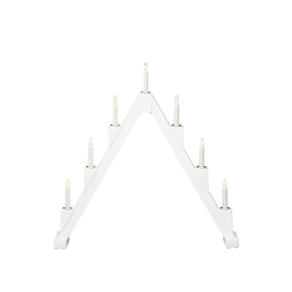 Candelabra 7 Lights Hvid Fra Konstsmide - Foldbar elektrisk lysestage med 7 lys, lavet af hvidmalet tr&aelig;, dekoreret med messingringe omkring hvert lys for et elegant touch.