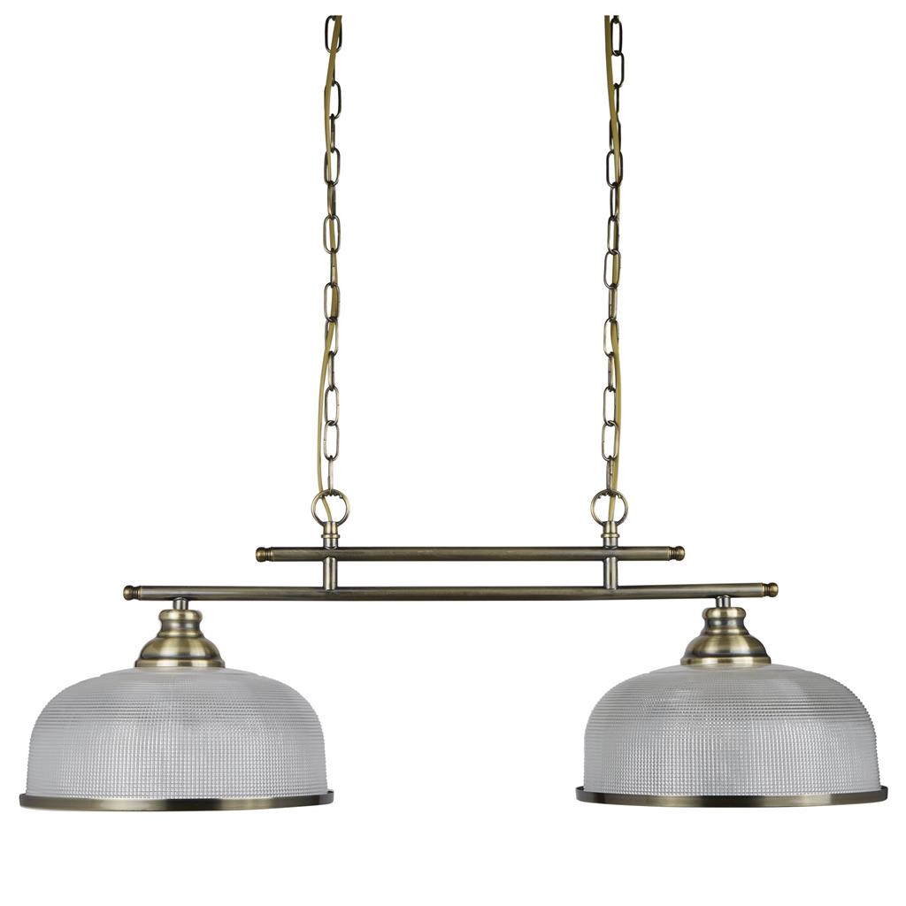 Bistro 75cm Antik messing loftslampe Fra Searchlight - Bistro er en stilfuld pendellampe, der hænger fra en robust ramme og giver dit køkken eller spisestue et opdateret, men tidløst udtryk.