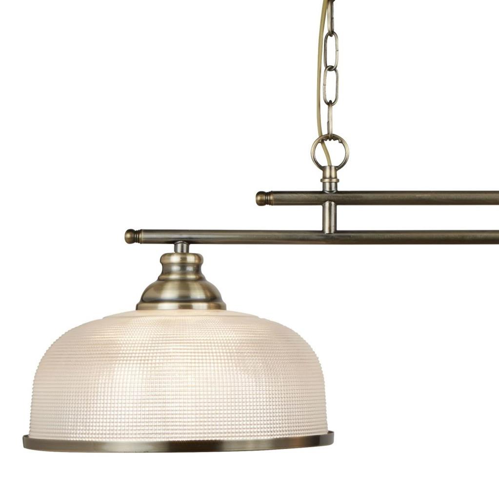 Bistro 75cm Antik messing loftslampe Fra Searchlight - Bistro er en stilfuld pendellampe, der hænger fra en robust ramme og giver dit køkken eller spisestue et opdateret, men tidløst udtryk.