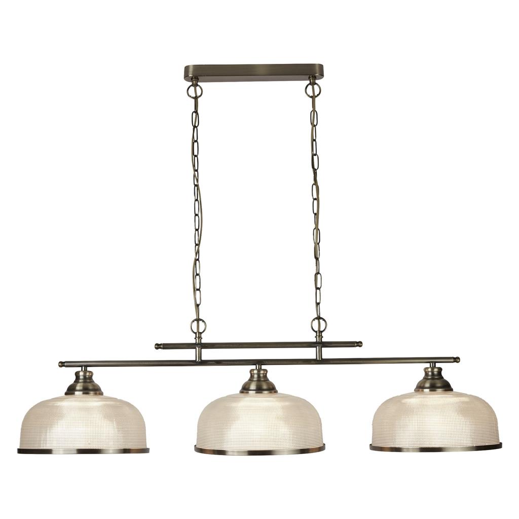 Bistro 100cm Antik messing loftslampe Fra Searchlight - Bistro er en stilfuld pendellampe, der h&aelig;nger fra en robust ramme og giver dit k&oslash;kken eller spisestue et opdateret, men tidl&oslash;st udtryk.