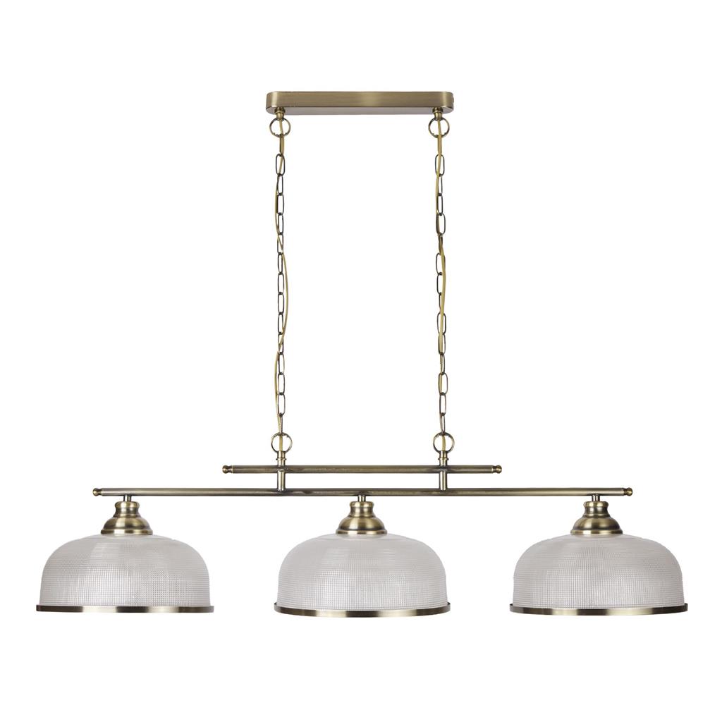 Bistro 100cm Antik messing loftslampe Fra Searchlight - Bistro er en stilfuld pendellampe, der h&aelig;nger fra en robust ramme og giver dit k&oslash;kken eller spisestue et opdateret, men tidl&oslash;st udtryk.