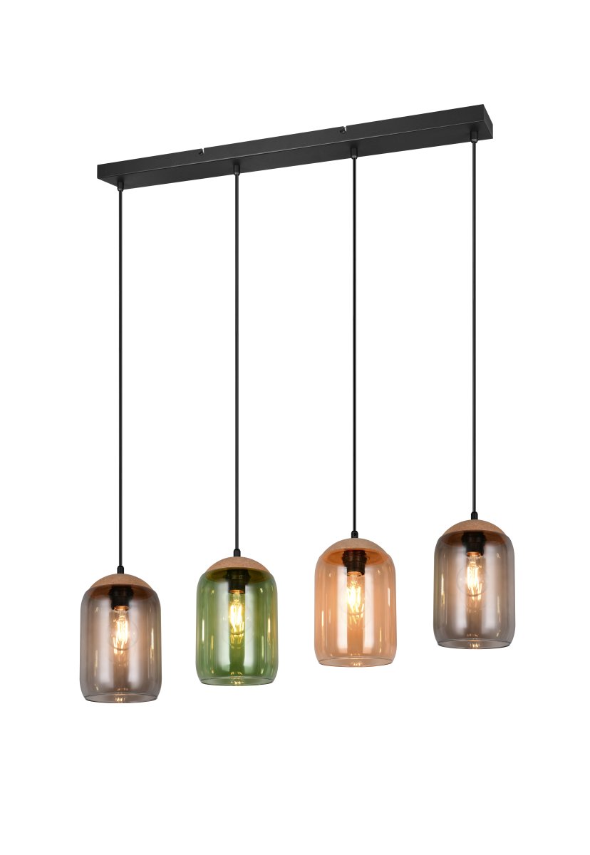 Cork 90cm Flerfarvet loftslampe Fra Trio Lighting - Materialeblandingen af kork, glas og metal giver en perfekt balance mellem moderne design og naturens skønhed, hvilket skaber et roligt og harmonisk miljø.