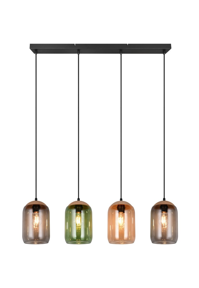 Cork 90cm Flerfarvet loftslampe Fra Trio Lighting - Materialeblandingen af kork, glas og metal giver en perfekt balance mellem moderne design og naturens skønhed, hvilket skaber et roligt og harmonisk miljø.