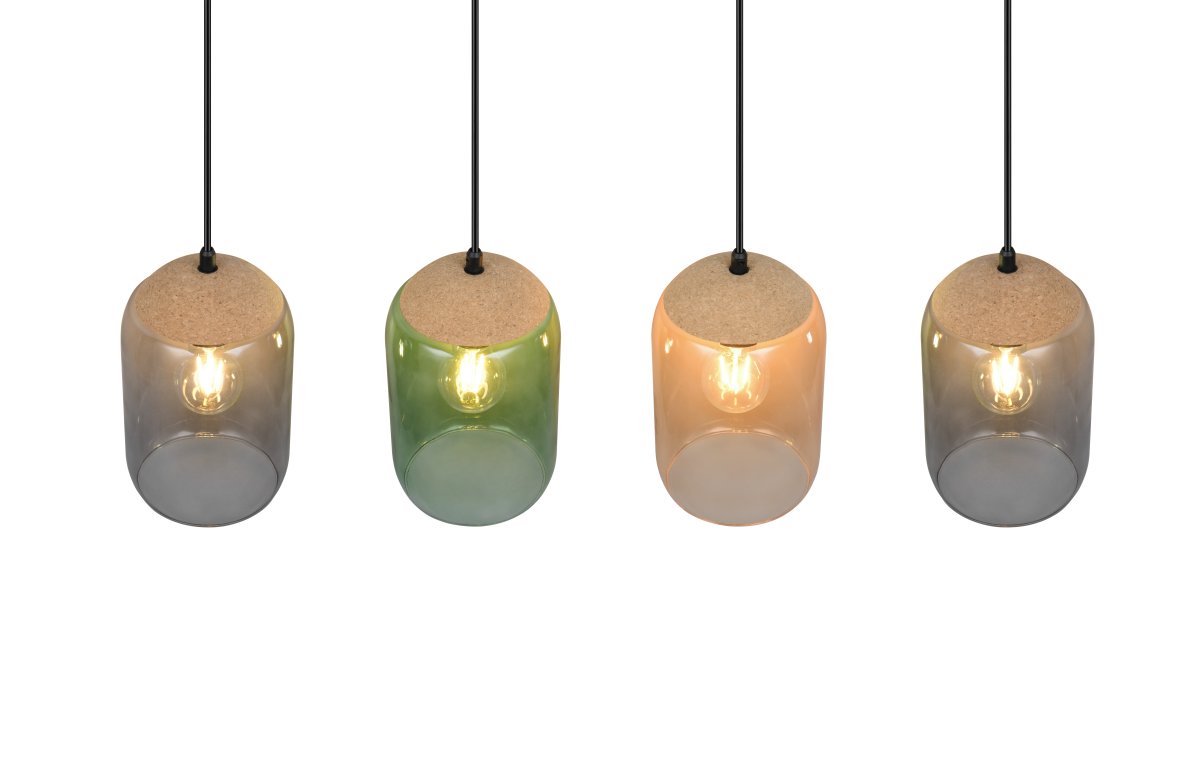 Cork 90cm Flerfarvet loftslampe Fra Trio Lighting - Materialeblandingen af kork, glas og metal giver en perfekt balance mellem moderne design og naturens skønhed, hvilket skaber et roligt og harmonisk miljø.