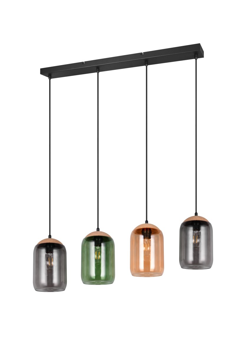Cork 90cm Flerfarvet loftslampe Fra Trio Lighting - Materialeblandingen af kork, glas og metal giver en perfekt balance mellem moderne design og naturens skønhed, hvilket skaber et roligt og harmonisk miljø.