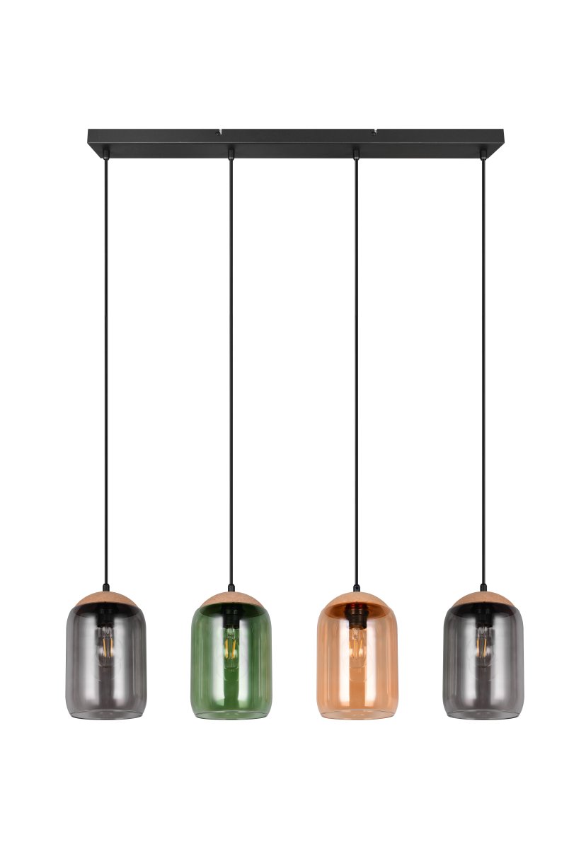 Cork 90cm Flerfarvet loftslampe Fra Trio Lighting - Materialeblandingen af kork, glas og metal giver en perfekt balance mellem moderne design og naturens skønhed, hvilket skaber et roligt og harmonisk miljø.