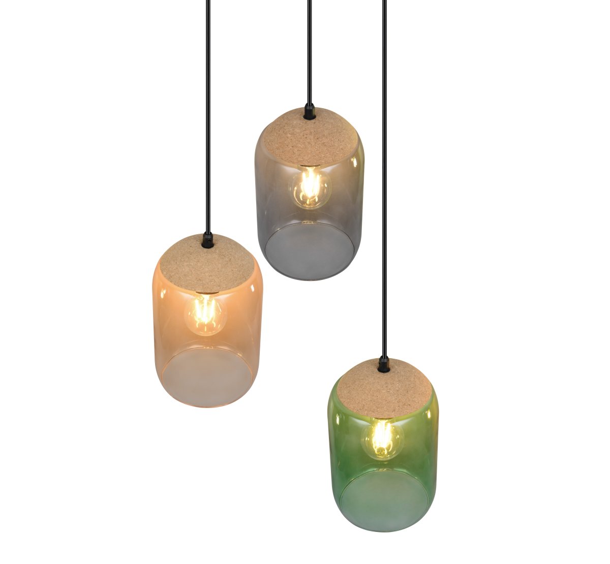 Cork Ø30 Flerfarvet loftslampe Fra Trio Lighting - Materialeblandingen af kork, glas og metal fremh&aelig;ver en balance mellem moderne design og naturens sk&oslash;nhed &ndash; perfekt til at skabe et roligt og atmosf&aelig;risk milj&oslash;.