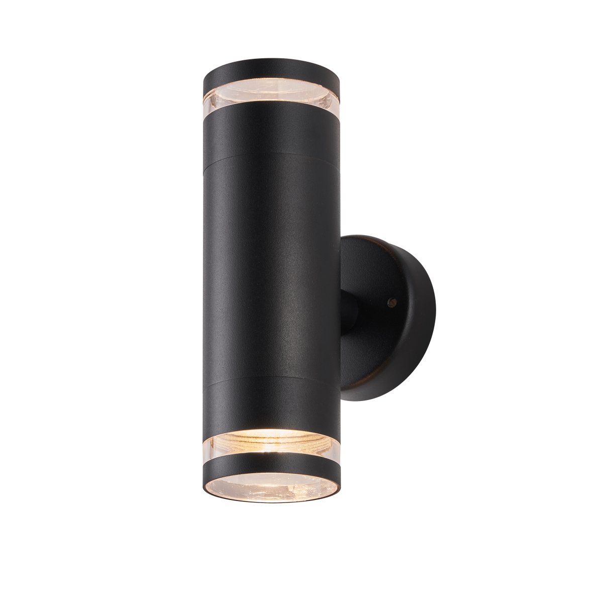 Cylinder duo Sort udendørslampe Fra Lampan - Lampan lyser fint b&aring;de upp och ner p&aring; v&auml;ggen.