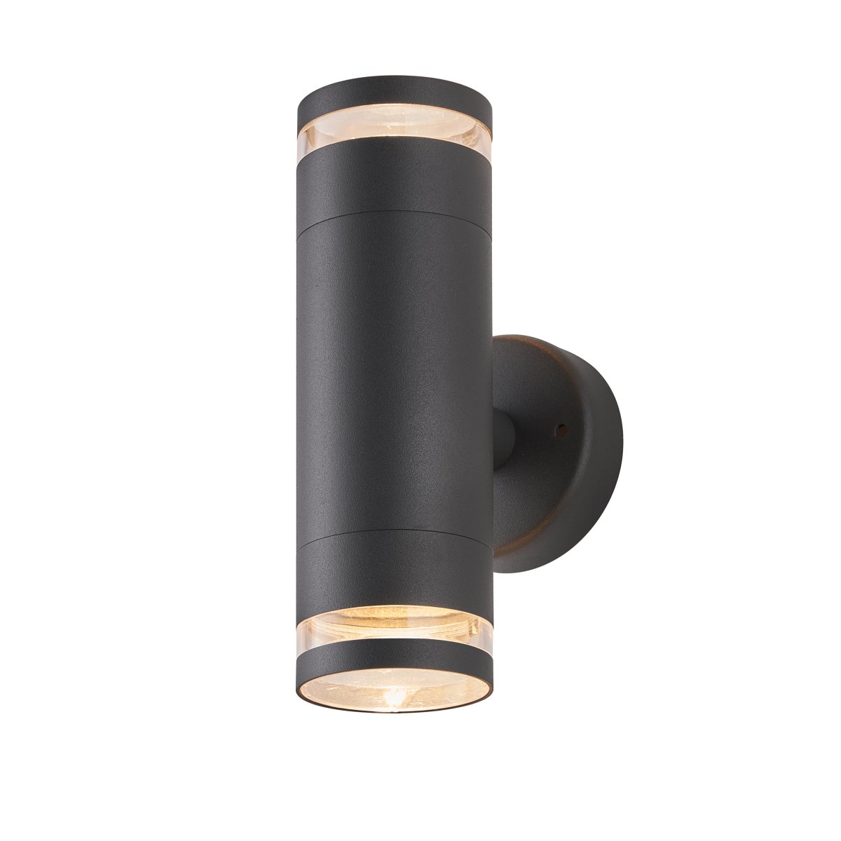 Cylinder Duo Antracit udendørslampe Fra Lampan - Lampan lyser fint b&aring;de upp och ner p&aring; v&auml;ggen.