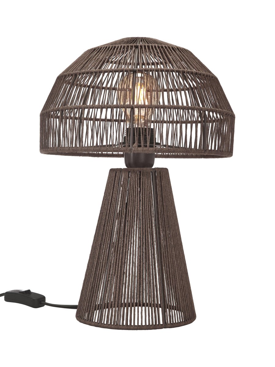 Porcini 37cm Brun bordlampe Fra PR Home - Porcini bordlampe er en håndlavet lampe lavet af en metalramme, der er blevet pakket ind i skinnende garn i hånden og filtrerer lyset fint gennem trådene.