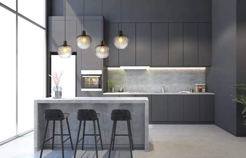 Toy 108cm Røgfarvet loftslampe Fra Globo Lighting - Med sin raka skena och fyra rundade r&ouml;kf&auml;rgade glaskupor med eleganta r&auml;fflor tillf&ouml;r denna lampa en modern och sofistikerad touch till ditt hem.