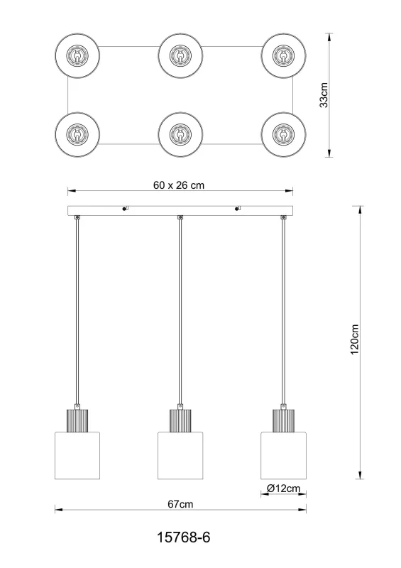 Aleidis 67cm Røgfarvet loftslampe Fra Globo Lighting - Sex dekorativa glaskupor med tr&auml;detaljer h&auml;nger fr&aring;n en mattsvart metallstomme, vilket skapar en harmonisk balans mellan modern och rustik estetik.