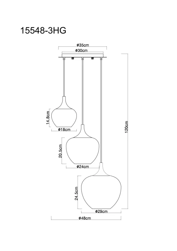 Maxy Ø48 Kobber loftslampe Fra Globo Lighting - Den mattsvarta och krompl&auml;terade metallstommen ger lampan en modern och sofistikerad look, medan de kopparf&auml;rgade glaskuporna med en klar och tonad gradient skapar en unik ljusupplevelse.