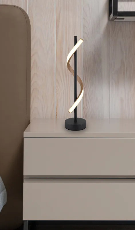 Watkins 50cm Sort bordlampe Fra Globo Lighting - Sk&auml;rmen i aluminium med tr&auml;look och opal plast ger en mjuk och j&auml;mn ljusspridning f&ouml;r en behaglig atmosf&auml;r.