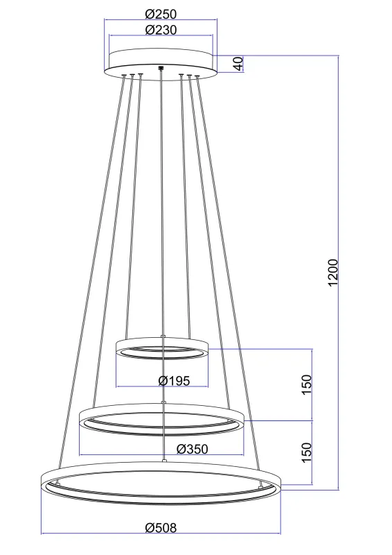 Ralph Ø50 Sort loftslampe Fra Globo Lighting - Designad med tre ringar och en h&ouml;jd p&aring; 120 cm, ger den ett unikt och stilrent uttryck.