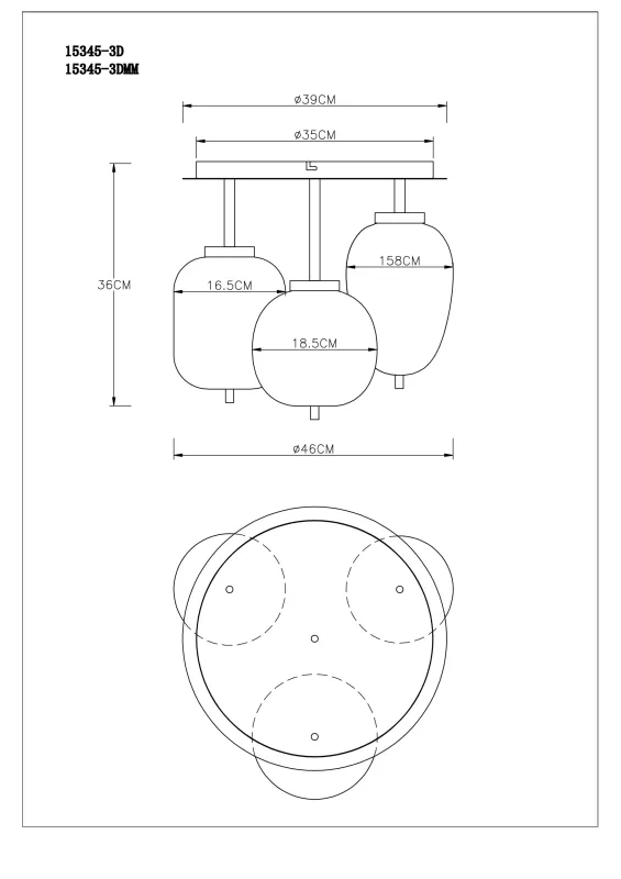 Blacky Ø46 Sort plafond Fra Globo Lighting - Lampan &auml;r utrustad med 3st r&ouml;kf&auml;rgade glaskupor i olika former, som h&auml;nger fr&aring;n taket p&aring; mattsvarta st&auml;nger f&auml;sta vid en matchande bas.