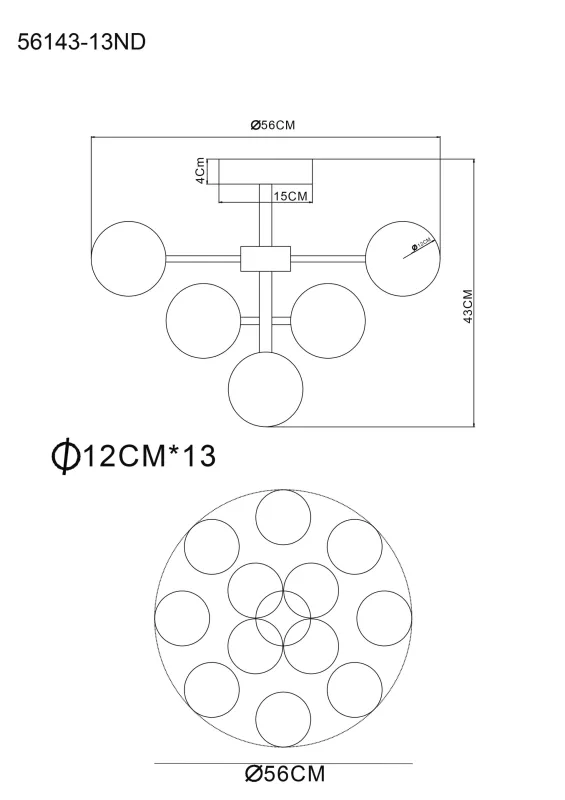 Grappy Ø56 Nikkel plafond Fra Globo Lighting - Grappy plafond blir en stilfull och lyxig detalj i varje rum med sin glamor&ouml;sa design och de 13st opalf&auml;rgade glaskulorna.
