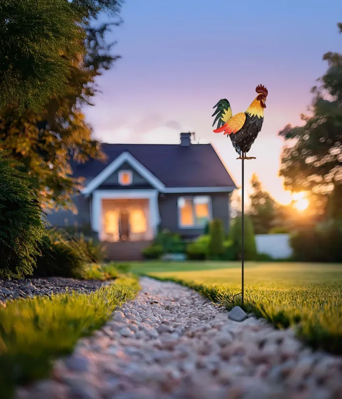 Rooster Flerfarvet solcellelampe Fra Globo Lighting - Den fungerar b&aring;de som en dekorativ detalj och en st&auml;mningsfull ljusk&auml;lla som ger din utomhusmilj&ouml; en hemtrevlig och lantlig karakt&auml;r.