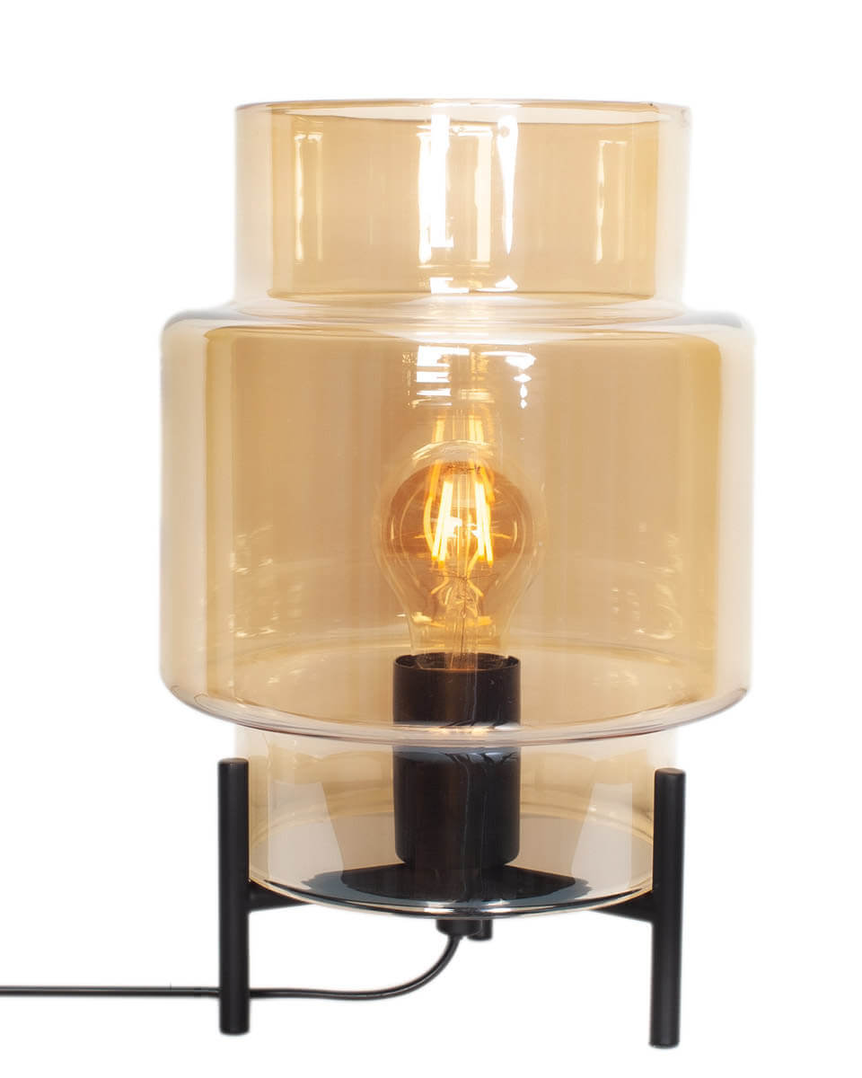 Ebbot 30cm Rav bordlampe Fra By Rydéns - Ebbot er en fantastisk bordlampe i ravfarvet glas med en matsort base.