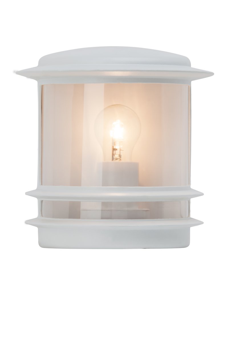 Hollywood Hvid udendørslampe Fra Brilliant - Hollywood væglampe til udendørs brug er et alsidigt valg, der passer perfekt ved siden af hoveddøren eller som dekorativ belysning på; husets facade.