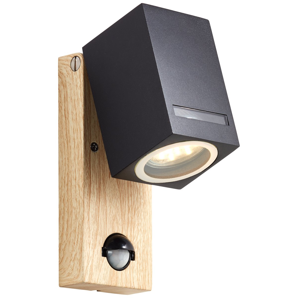 Galeni Natur udendørslampe Fra Brilliant - Den har en justerbar spotlight og en indbygget bevægelsessensor, der kan justeres i følsomhed, lys og tid, hvilket gør den både funktionel og praktisk.