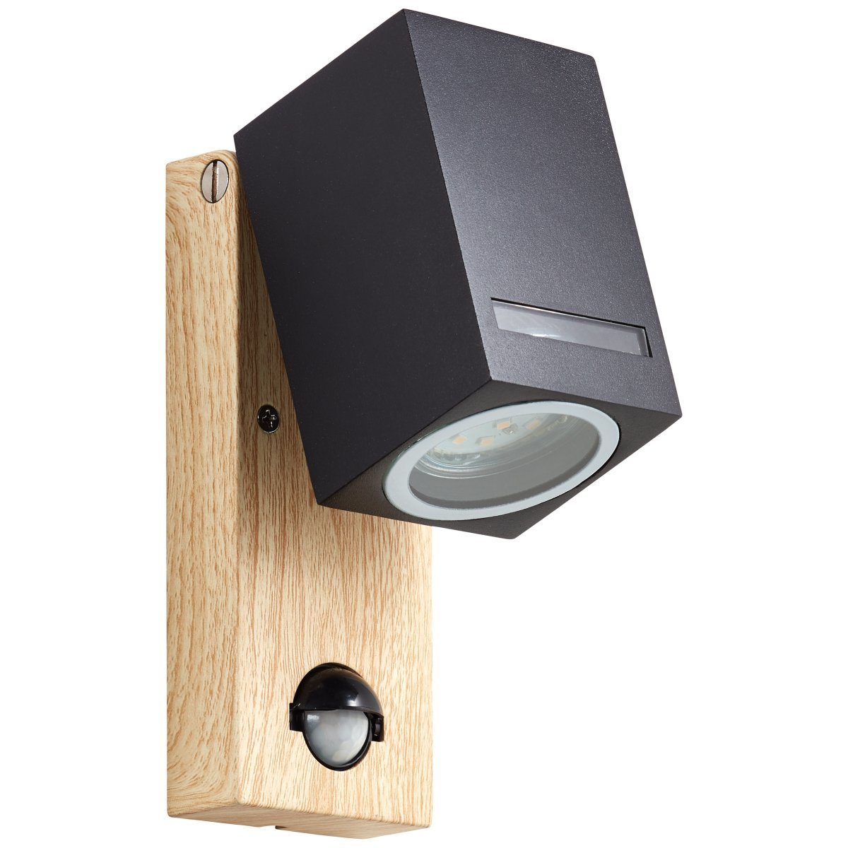 Galeni Natur udendørslampe Fra Brilliant - Den har en justerbar spotlight og en indbygget bevægelsessensor, der kan justeres i følsomhed, lys og tid, hvilket gør den både funktionel og praktisk.