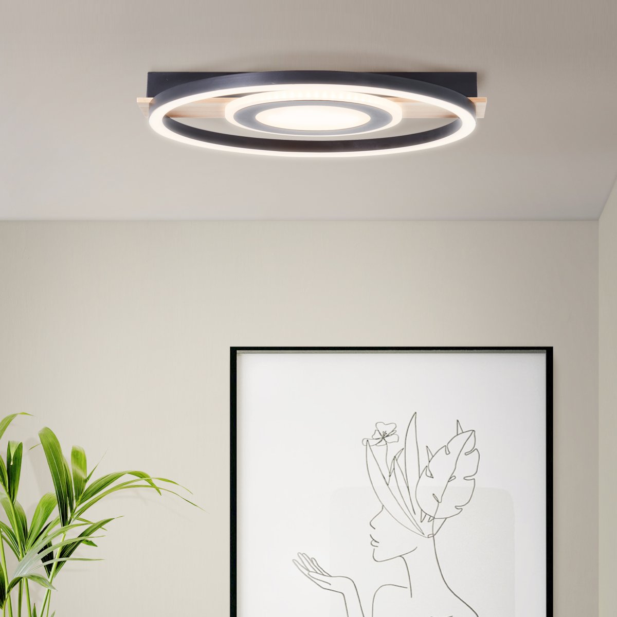 Maureen 40cm Sort plafond Fra Brilliant - Med energieffektiv LED-teknologi og en lysstyrke p&aring; 2900 lumen er den lys nok til at v&aelig;re den eneste lyskilde i mellemstore rum.