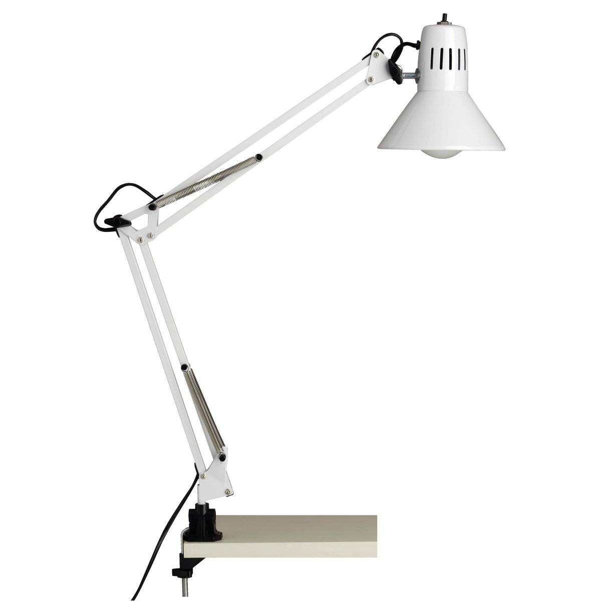 Hobby 70cm Hvid skrivebordslampe Fra Brilliant - Lampen har en praktisk trykknap for nem tænding og slukning og leveres med et 1,6 meter langt strømkabel.