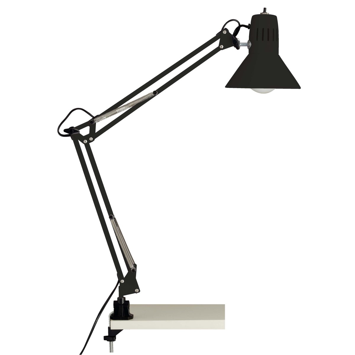 Hobby 70cm Sort skrivebordslampe Fra Brilliant - Lampen har en praktisk trykknap for nem tænding og slukning og leveres med et 1,6 meter langt strømkabel.