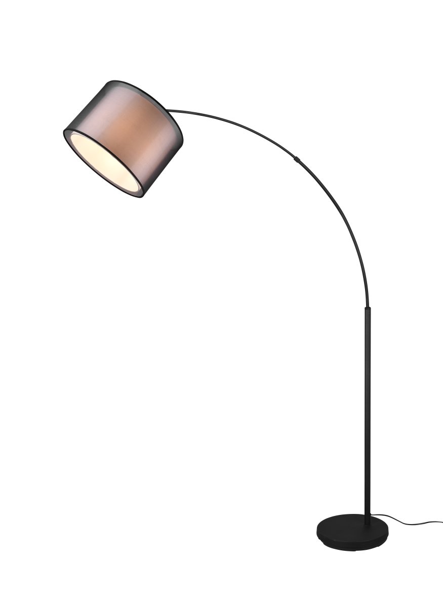 Burton Sort gulvlampe Fra Trio Lighting - Den moderne kombination af en indvendig hvid stofskærm og en udvendig gennemsigtig sort plastikskærm ser både individuel og forfriskende ud og kan integreres i moderne livsstil ved; mange måder.