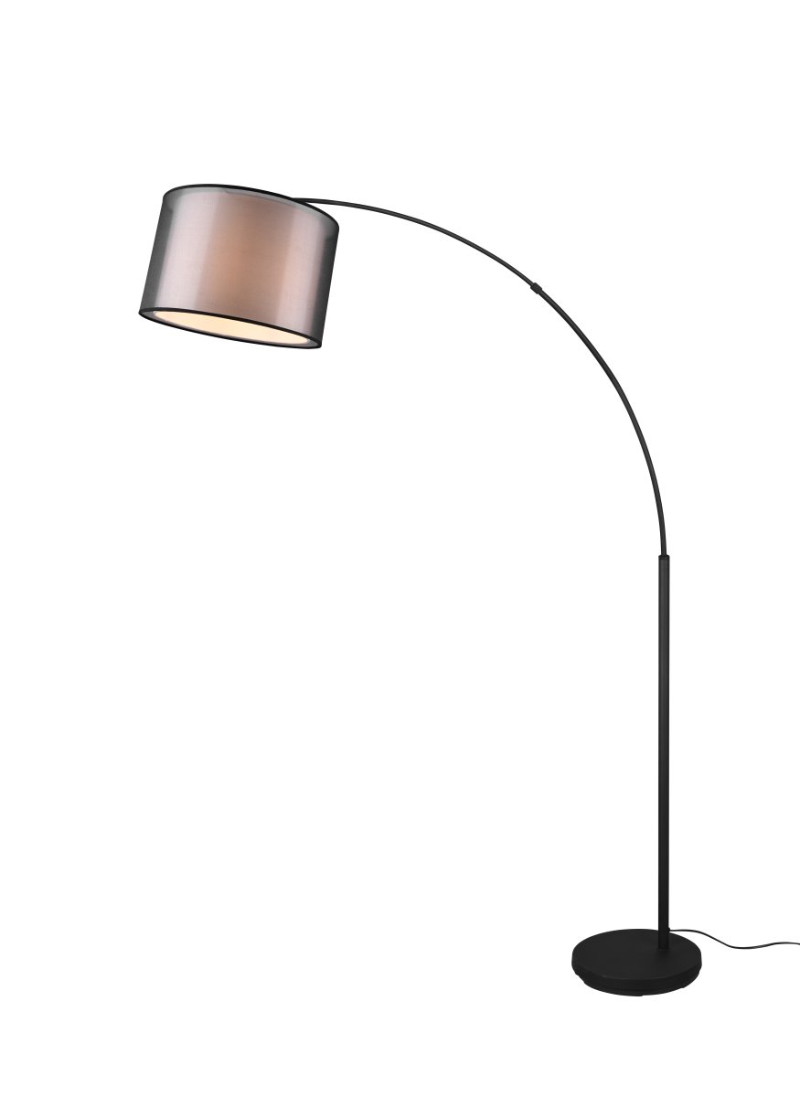 Burton Sort gulvlampe Fra Trio Lighting - Den moderne kombination af en indvendig hvid stofskærm og en udvendig gennemsigtig sort plastikskærm ser både individuel og forfriskende ud og kan integreres i moderne livsstil ved; mange måder.