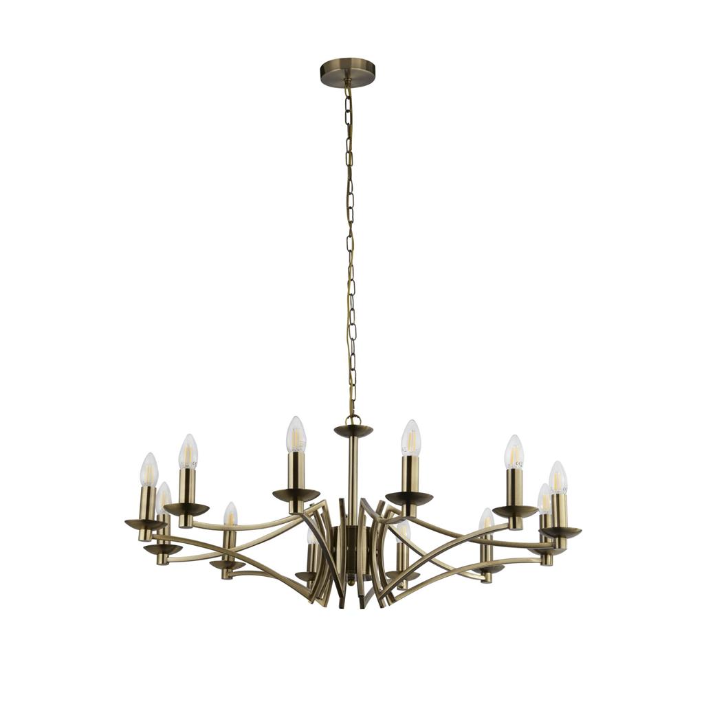 Ascot Ø88 Antik messing loftslampe Fra Searchlight - Med en generøs diameter på 88 cm og i alt 12 lampeholdere giver den en kraftfuld og jævn belysning.
