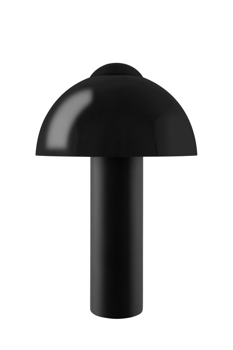 Buddy 36cm Sort bordlampe Fra Globen Lighting - Den matte lampebase og -top st&aring;r i kontrast til en h&oslash;jglanssk&aelig;rm.