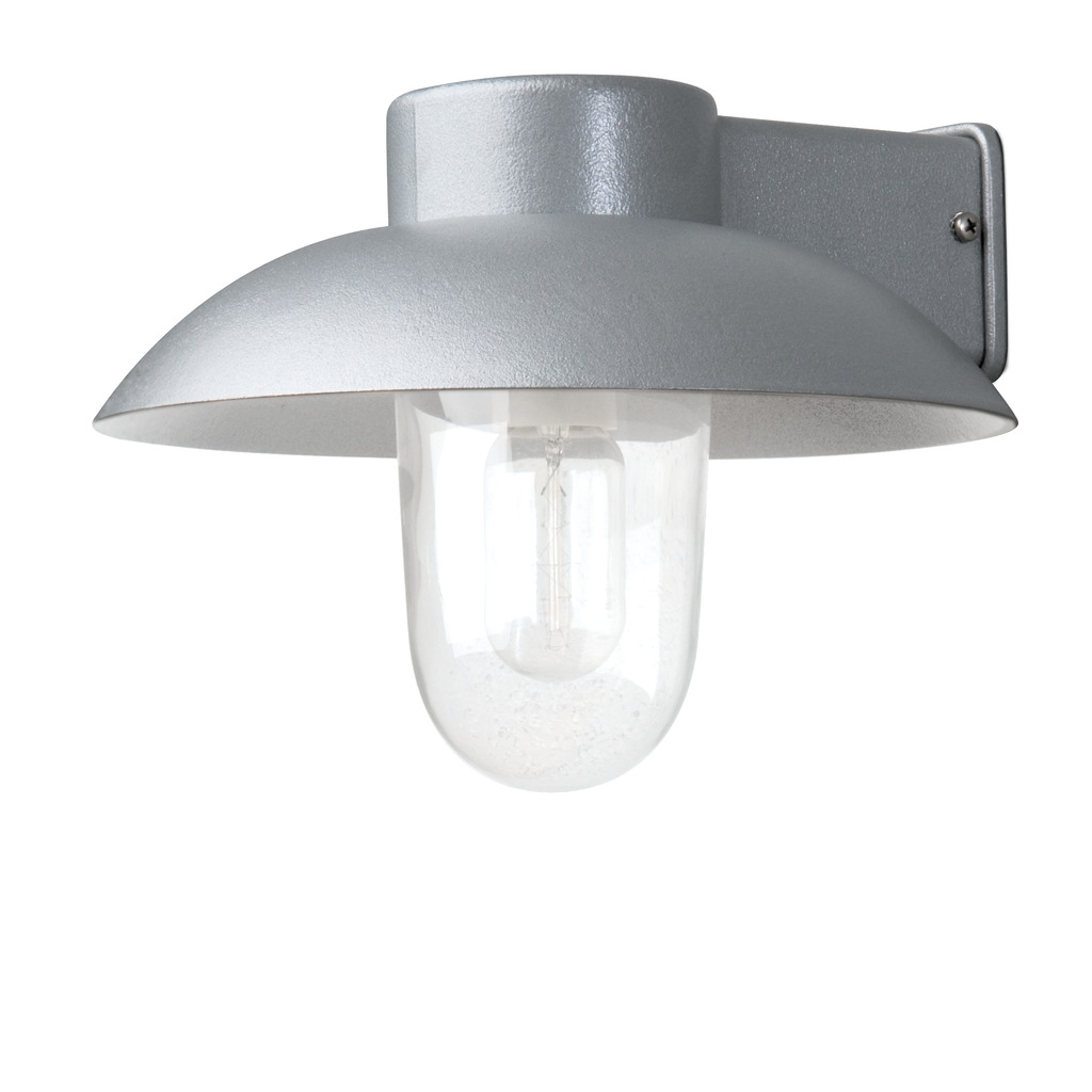 Mani Grå udendørslampe Fra Konstsmide - Den brede skærm og den klare glaskuppel spreder et behageligt og rettet lys, som gør lampen perfekt til entre og terrasser.